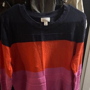 Market & Spruce Women's Colorblock Sweater - Navy, Orange, and Pink